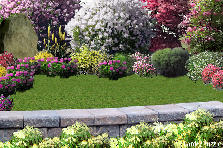 Garden design:A brick wall is a very nice border for a flower garden like this. Garden design:hugs and kisses