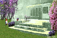 Garden design:A view of a cozy home with a pretty patio and serene garden. Garden design:House Garden