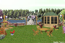 Garden design:Espaço de lazer à beira do lago, com jardim e relvado para brincadeiras.
Leisure area by the lake, garden and lawn games. Garden design:Dreamland for children