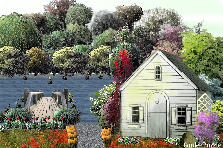 Garden design:Cottage beside of lake and boat dock. Garden design:Cottage By The Lake