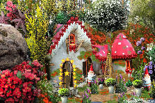 Garden design:Thank brewer362, by the sweet and fantastic background
I have a Pixie friend who lives with his family in a hidden place in the forest. The house is under rocks, trees and flowers, but has stars that shine on the door and ONLY FRIENDS can see, to show the way. DO YOU ABLE TO SEE THE STARS SHINE ???? Garden design:Pixie House - My version