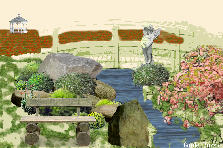 Garden design:ภาพสวยงามอันมีทุ่งดอกไม้สีแดงเป็นฉากหลัง แม่น้ำสีฟ้าใสนั้น ใครจะรู้เ่ล่าว่ามันคือสถานที่ปลดทุกข์ของคิวปิด อ่า...ช่างสวยงามจริงๆ Garden design:คิวปิดยืนเยี่ยว