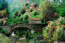 Garden design: Garden design:Old Stone Bridge In Quaint Mountian Villa