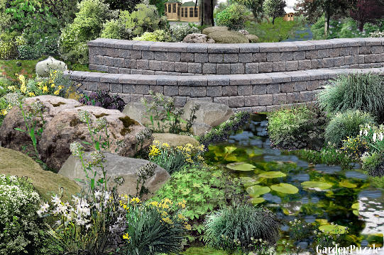 Garden design:To AprilRain, red bridge - My version - Spring