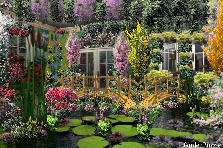 Garden design:Having a water garden is awesome, but having it in your living room? This pond garden is set in the middle of a living room, complete with small mounds, smothered in flowering bushes, roses, annuals, trees, and shrubs. Threre are creepers/vines hanging from the ceiling and in the corner of your living room, you have a small brook running down into the pond. The lily pads set it off beautifully, but not a suggested place to put a sofa. Getting around? No problem. This little gem comes equipt Garden design:Outside In Garden