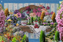 Garden design:Oh the mad hatter would love this.... just a wee shelf and a little immagination. It's like looking through a looking glass or into a doll house.... tea party anyone? You have to move all the stuff to get at the tea pot and cups you know. Well then, I guess its wine for the girls and giggles, now isn't it? =) Garden design:Just a shelf...and immagination