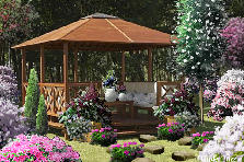 Garden design:Rest in white and pink.
It feels good to be here enjoying this beautiful day, restoring energy to the work that awaits us. Fresh water, orange juice, a book and music. What more can we want?
Thank you, lady d, by the magnificent scenery. Garden design:gazebo ...., My version-Afternoon light.
