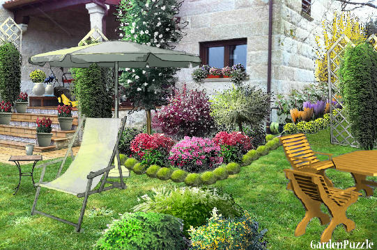Garden design:esquina...-My version,The Garden of shrubs - Spring