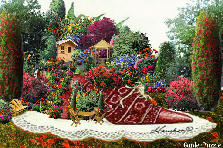 Garden design:Been shoe shopping lately? This lovely red victorian beauty, has more than white lace, and lovely white embrodery on it....you might have a little trouble slipping your foot into it, but when a girl sees little trinkets and fancy things, her mind dreams-pretends, and visualizes beautiful things.... Just a shoe is for all the little girls in us, and all the little mini things we love. Take your shoe ornament and decorate it for the little girl in you. Garden design:Just a shoe