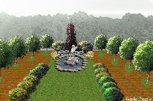 Garden design:Fountain is centered and everything flows toward it as the focal point. Garden design:George Clayton Focalization of Interest