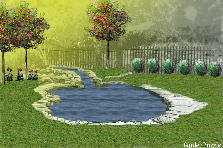 Garden design:Although I used the same type of trees the one in the back is slightly larger than the two in the front Garden design:Teianna- proportion