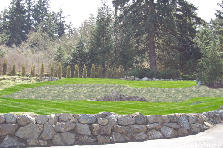 Garden design: Garden design:fairway rock wall & lawn