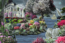 Garden design:A large southern plantation known for its beautiful magnolia trees sits by a river where steam boats pass on their way to their destination Garden design:Magnolia Plantation